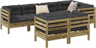 vidaXL Set De Sof&aacute;s Jard&iacute;n 7 Pzas Con Cojines Madera Pino Impregnada Vidaxl