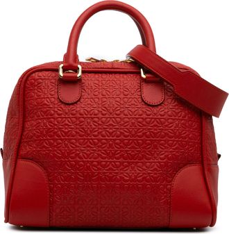 Loewe Pre-owned Womens Amazona Top Handle Anagram - Red Leather - One Size