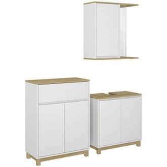 Vicco Conjunto De Muebles De Ba&ntilde;o Livia, Blanco/roble, 3 Piezas, Con Armario Midi