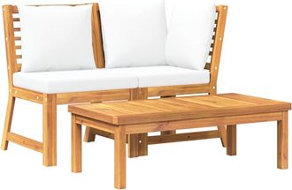 vidaXL Muebles De Jard&iacute;n 3 Pzas Madera Maciza De Acacia Cojines Crema Vidaxl