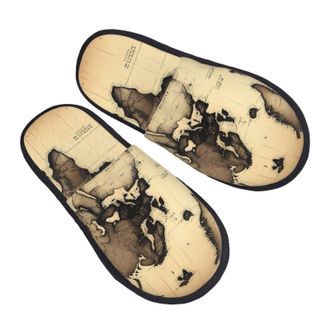 Generic Fuzzy Slippers Vintage Worl-D Map Print Fluffy Slippers Unisex Casual House Slipper For Bathroom Spa Bedroom M