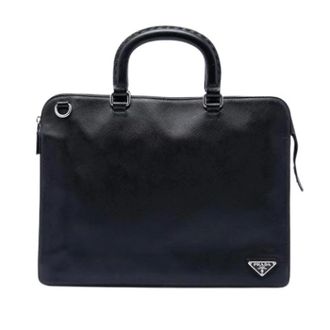 Prada Pre-owned Handbags, female, Black, Size: ONE SIZE Pre-owned Saffiano Leather Business Bag