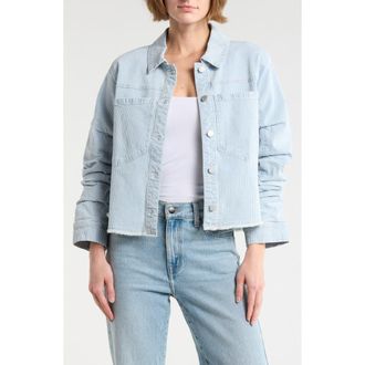 Democracy Stripe Ruched Sleeve Denim Jacket in Powder Blue at Nordstrom Rack, Size X-Small