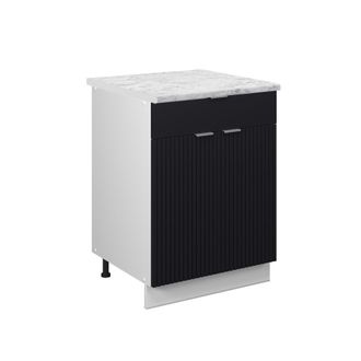 Vicco Mueble Bajo De Cocina Fame-line, Rayas Negras, 60 Cm Con Caj&oacute;n, Et M&aacute;rmol Vicco