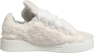 Dolce & Gabbana White Shearling Fur Bianco Low Top Sneakers Mens Shoes