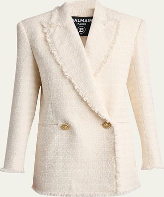 Balmain Tweed Double-Breasted Blazer Jacket