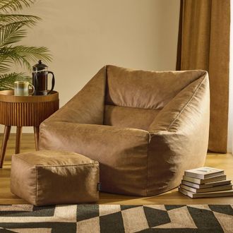 Icon Brand Natalia Armchair & Amara Footstool Bundle, Faux Leather Tan