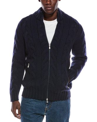 Brunello Cucinelli Cable Cashmere Mock Neck Cardigan