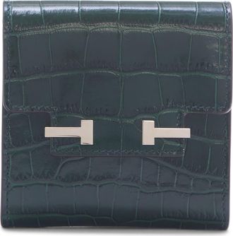 Tom Ford Aube Croc Embossed Leather Flap Card Case in Emerald Green at Nordstrom