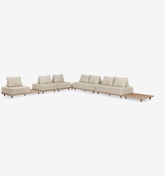 Sklum Conjunto De Sal&oacute;n Con Sof&aacute; Modular Rinconera De 5 Piezas Con Mesa Auxiliar Y Mesa Auxiliar 95x95 Cm En Acacia Portet Sklum