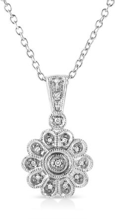 House of Brilliance 925 Sterling Silver Diamond Accent Sunburst Milgrain 18 Pendant Necklace