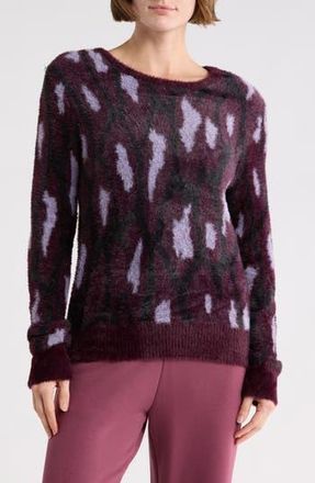 T Tahari Bateau Neck Jacquard Sweater in Burgundy/Lilac Animal at Nordstrom Rack, Size X-Small