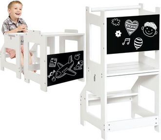 HOMCOM Homcom - Torre De Aprendizaje Para Ni&ntilde;os 3-6 A&ntilde;os De Madera Taburete De Cocina Infantil Convertible Escritorio Con Pizarra Pedal Barra De Seguridad 42