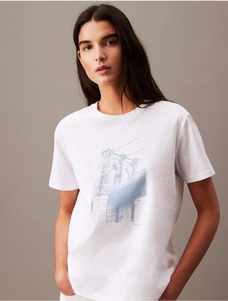 Calvin Klein Womens Brooklyn Bridge Classic T-Shirt - White - XS