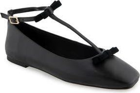 Kenneth Cole Juliet T-Strap Flat in Black Leather at Nordstrom Rack, Size 8.5
