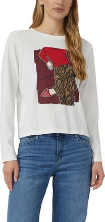 s.Oliver Langarmshirt S.OLIVER, Damen, Gr. 36, wei&szlig;, Jersey, Obermaterial: 100% Baumwolle, bedruckt, regular fit normal, Rundhals, gerader Abschluss, Shirts La