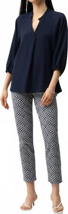 Joseph Ribkoff Geometric Pull-On Slim Ankle Pants In Navy/white