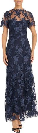 Maggy London Embroidered Tiered Gown in Twilight Navy at Nordstrom, Size 10