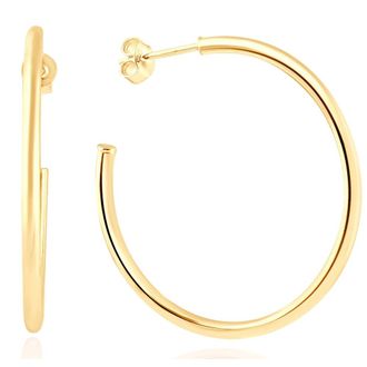 Pompeii3 14k Yellow Gold 2mm Designer Hoops Womens Earrings 1 3/4 Tall 1.60grams
