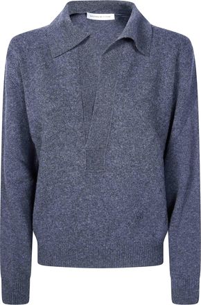 Victoria Beckham Polo Collar Jumper Ribbed V-Neck Top