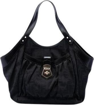 Fendi Pre-owned Canvas Tote Bag - Dames - Vintage Schoudertas - Zwart - ONE Size - Leer - Vintage