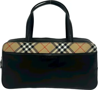 Burberry Black Leather Boston Bag Handbag Tote Bag (Pre-Owned)