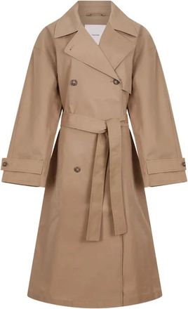 Calvin Klein Trench Coats, female, Brown, Size: XS Classic Cotton Blend Long Trench Coat