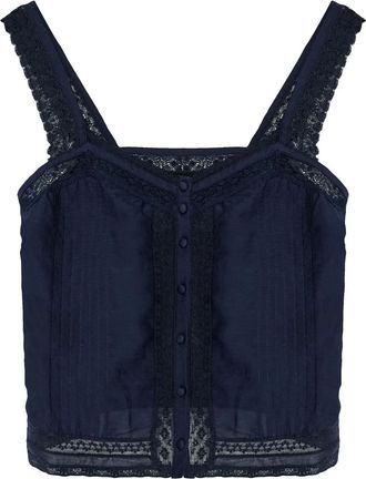 Zadig&Voltaire lace-trimmed tank top - women - Viscose/Cotton - S - Blue