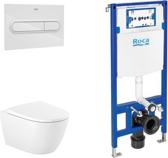 Roca Roca Pack Ona+duplo Inodoro Suspendido Rimless Pulsador Blanco - Asiento: Caida Amortiguada - Ref: A346687+a801e12001+a890070020+a890195000