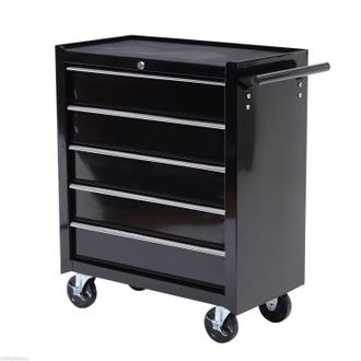 HOMCOM Steel 5-Drawer Tool Storage Cabinet Lockable Wheels Handle 2 Keys Garage | TJ Hughes