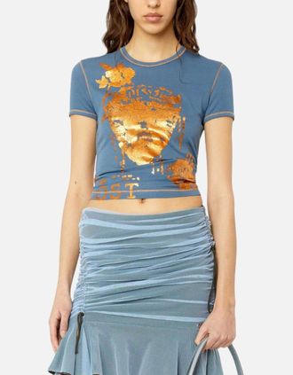 Diesel Womens DIESEL T-UNCUTIE-LONG Womens Graphic T Shirt Crew Neck Short Sleeve Summer Top - Blue - Size: 10/8