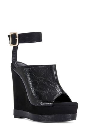 Azalea Wang Tana Platform Ankle Strap Sandal in Black at Nordstrom, Size 8