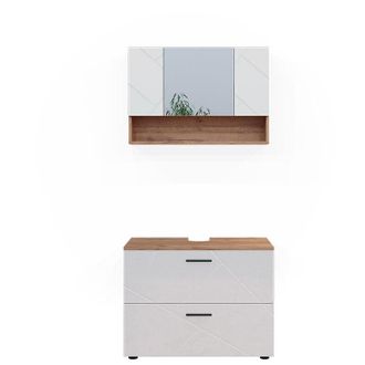 Vicco Conjunto De Muebles De Ba&ntilde;o Irma, Blanco Brillo Intenso/roble Dorado, 2 Partes, Armario Bajo 80 Cm