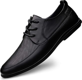 Generic Dress Oxford Shoes for Men Lace Up Round Apron Toe Derby Shoes Leather Low Top Block Heel Non Slip Resistant Party(Black,6.5 UK)