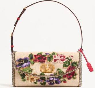 Valentino Garavani Valentino Garavani Devain Embroidered Small Shoulder Bag Woman NATURAL/MULTICOLOUR UNI