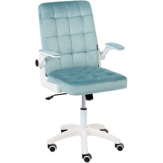 Beliani Office Chair Light Blue Velvet Upholstery Tilting Backrest Adjustable Armrest & Height Swivel Home Office DANDY