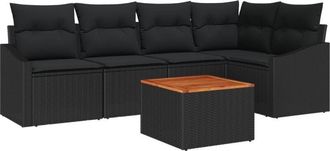 vidaXL Garden Sofa Set with Cushion 6 pcs Black Poly rattan vidaXL