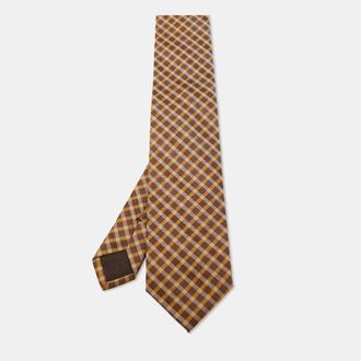 HUGO BOSS Boss By Hugo Boss Brown/yellow Check Patterned Silk Tie