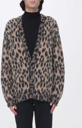 Laneus Cardigan con stampa animalier in misto lana e alpaca con scollo a V