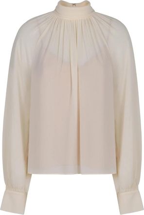 Vince Geplooide Cr&ecirc;pe Blouse met Gedrapeerde Halslijn - Dames - Blouses - Wit - L - Polyester - Overhemden