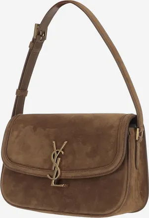 Saint Laurent Womens Suede Satchel Bag Brown Lambskin Shoulder