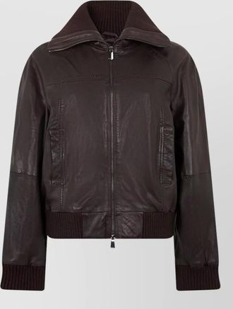 Pinko leather jacket with knit inserts