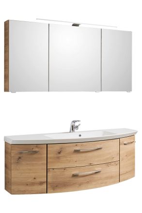 Sadena Badezimmer, Eichefarben, Glas, Holzwerkstoff, 2 Schubladen, 141 cm, h&auml;ngend, Badezimmer, Badm&ouml;belsets & Badm&ouml;belserien, Badm&ouml;bel-Sets