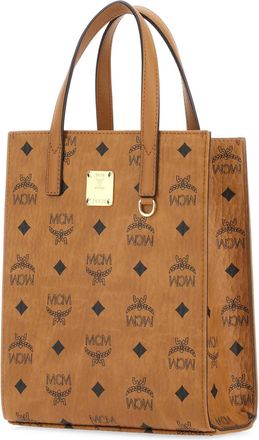 MCM Unisex Logo-Print Canvas Tote Beige Polyurethane Polyester Cotton