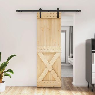 Berkfield Home Sliding Door with Hardware Set 70x210 cm Solid Wood Pine in Brown