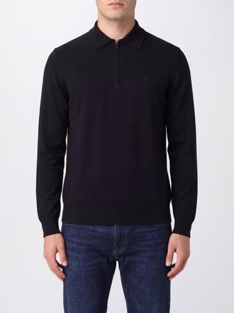 Emporio Armani Long-Sleeved Virgin Wool Knitted Polo Shirt with Zip