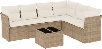 vidaXL Vidaxl - Set Sof&aacute;s De Jard&iacute;n 7 Piezas Y Cojines Rat&aacute;n Sint&eacute;tico Beige