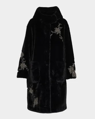 Kobi Halperin Peggy Crystal Applique Faux Fur Coat