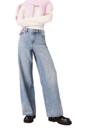 Maje Wide-leg all-over rhinestone jeans in Blue at Nordstrom, Size 34 Eu
