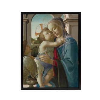 Artery8 Virgin & Child an Angel Botticelli Black Framed Canvas Wall Art | Size: W24 x H32